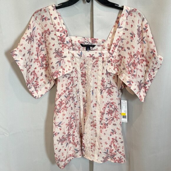 Zac Rachel Milkmaid Top Medium Floral Square Neck Lace Boho Coquette NWT 18691 - Picture 1 of 9